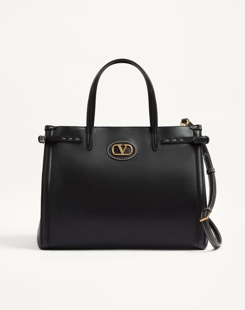 Valentino Garavani - Valentino Garavani Antibes Medium Calfskin Shopping Bag - Black - Woman - Totes